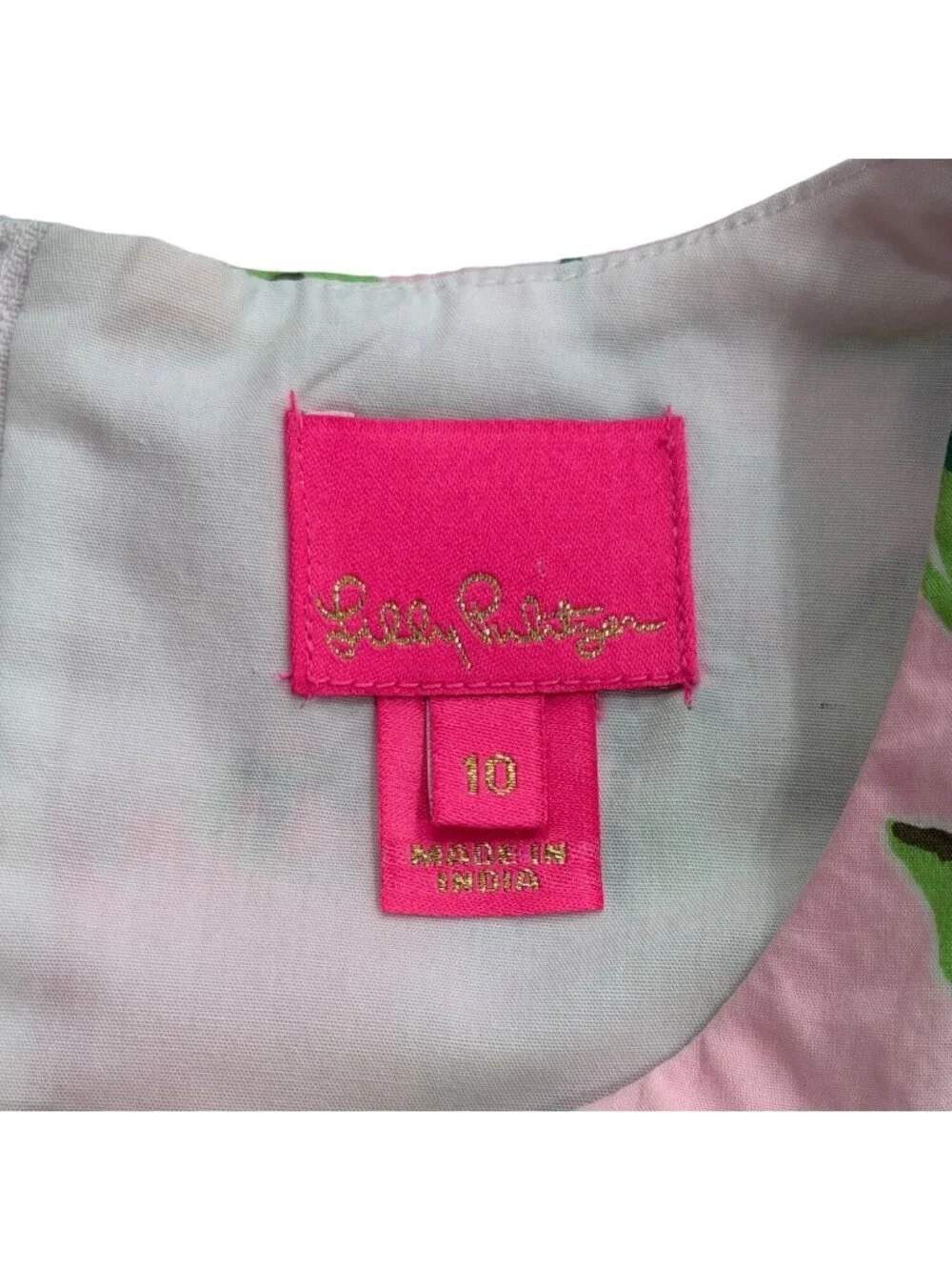 Lilly Pulitzer Girl Size 10 Dress Floral Pink Green Ruffle Cotton Short-Sleeve